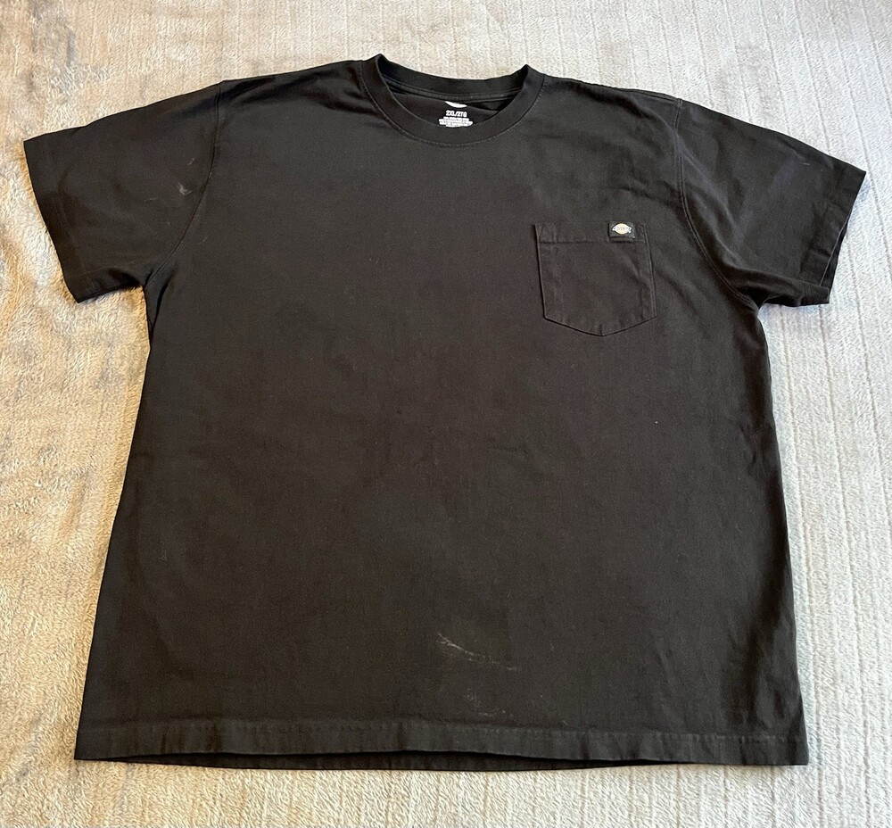 Dickies T Shirt Mens 2XL/2TG Black Blank Classic Logo Workwear Pocket Tee
